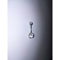 Серьга для пирсинга в пуп с белым камнем