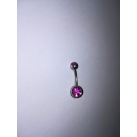 Серьга для пирсинга в пуп родий с розовым камнем