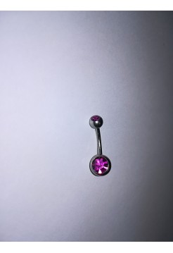 Серьга для пирсинга в пуп родий с розовым камнем